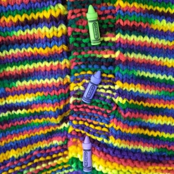 Handmade Knitted Colorful Sweater Cardigan Hoodie Crayon Buttons Hooded 12" P2P - Picture 10 of 10